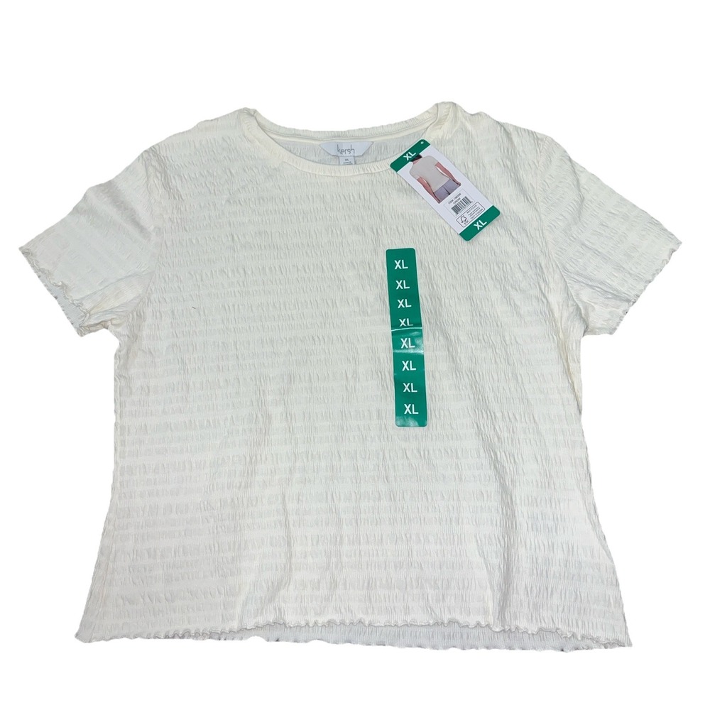 NWT‎ Women's KERSH Cream Stretch Bubble Blouse Size XL